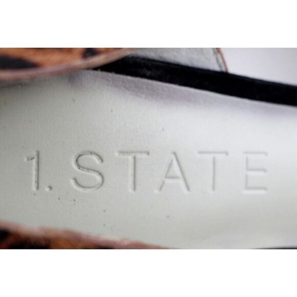 1. STATE BLACK BROWN CALF FUR ANIMAL PRINT MID HEEL POINTED TOE PUMP SHOES 9.5 M - Picture 8 of 14